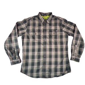 Eddie Bauer Travex Men's Large Button Up Long Sleeve Green Plaid Casual